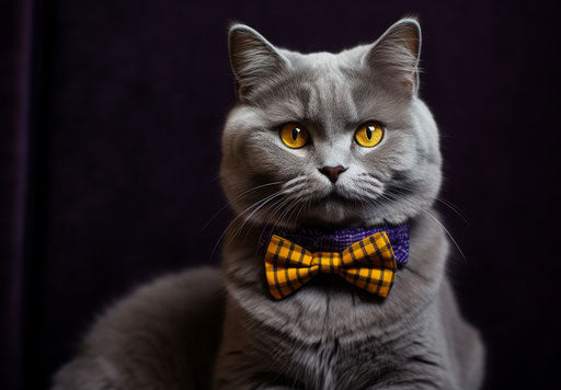 Brown or yellow cat wearing a bowtie