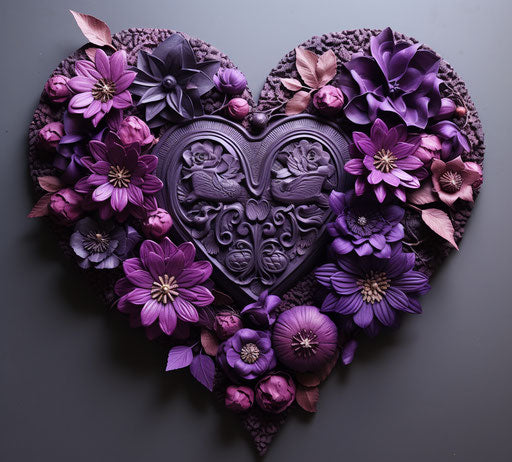 Purple Heart-Shaped Floral Wall Decor, Dark Magenta Style