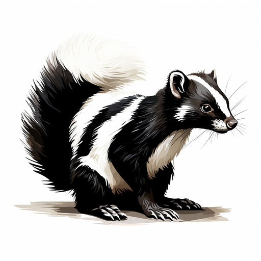 Skunk clipart in the style of Chiaroscuro Art, on white background