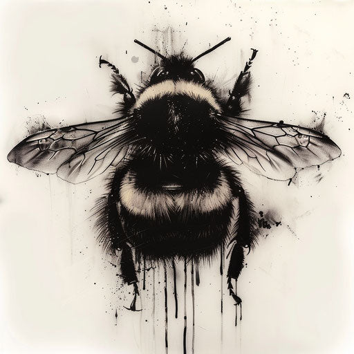 Gothic bumble bee tattoo, dark themes on white background