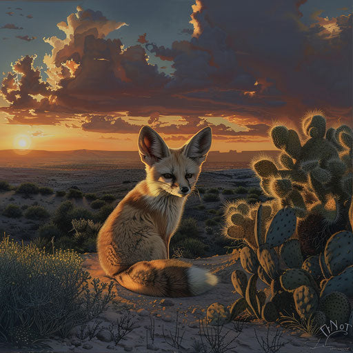 Fennec fox in lush desert landscape at dawn