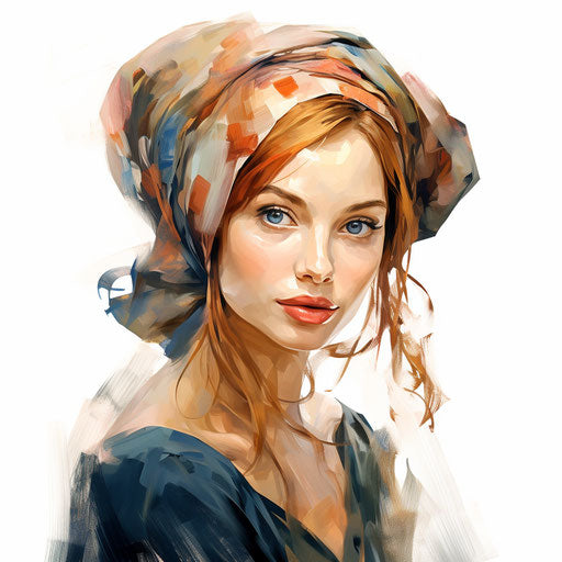 Female illustration in the style of oil painting, on white background