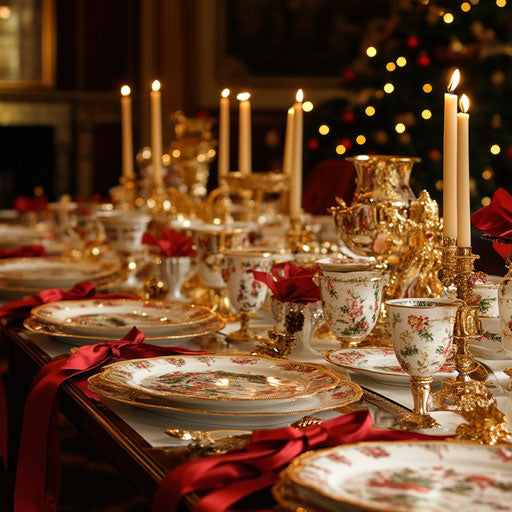 Elegant Christmas banquet table set for a feast