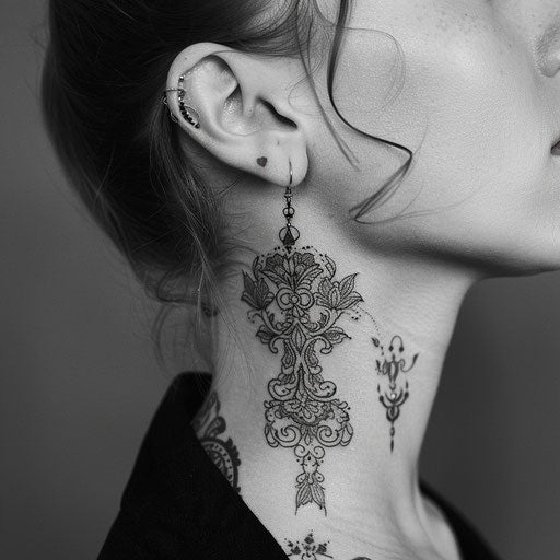 Bold outlined neck tattoos for females