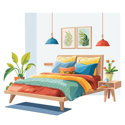 Bedroom clipart in photo realistic style on white background