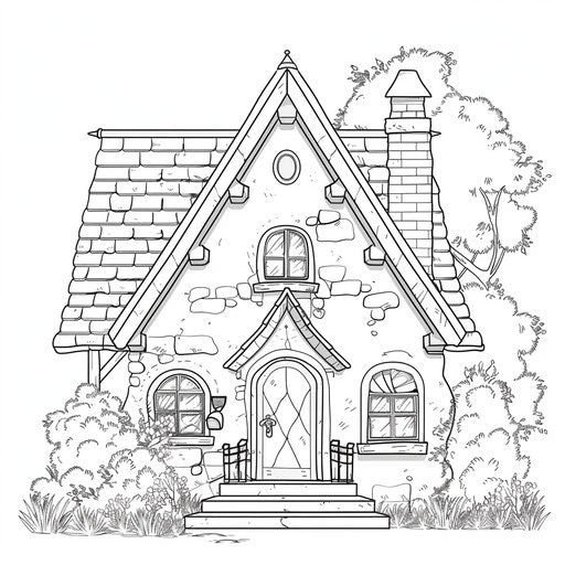 House with triangular roof, door, and two windows