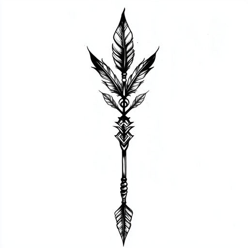 Small neck tattoo for men with tribal arrow and feathers