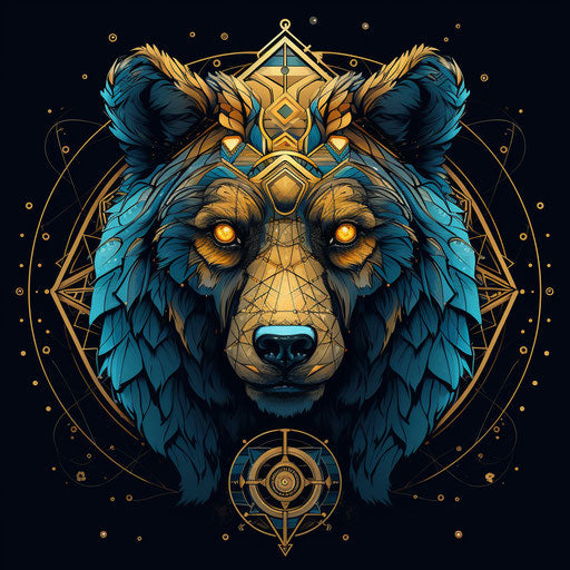 Bear's head with geometric symbols