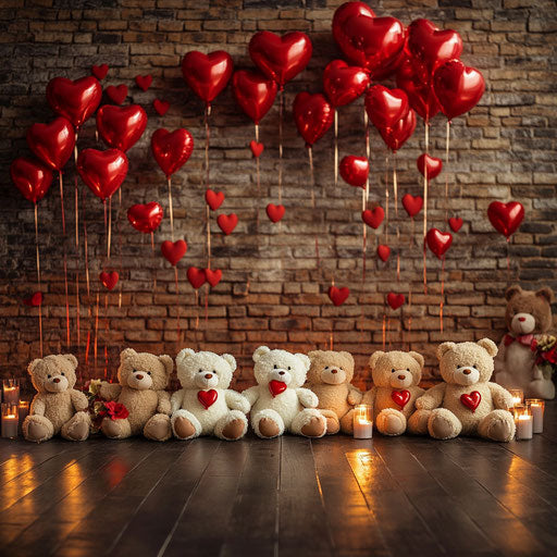 Plush bears in romantic setting for product photography