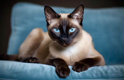 Siamese cats in Tongan art, salvagepunk, dark maroon and sky blue