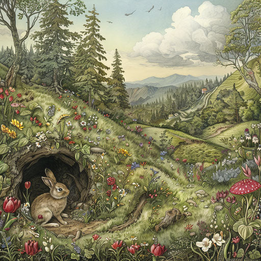Rabbit's habitat: from burrow to meadow
