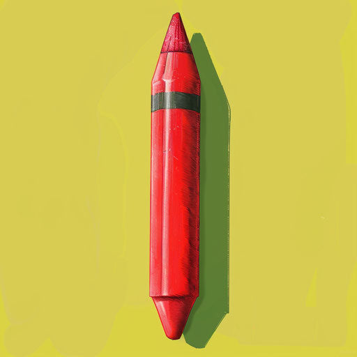 Red crayon clipart on chartreuse background, surreal brightness