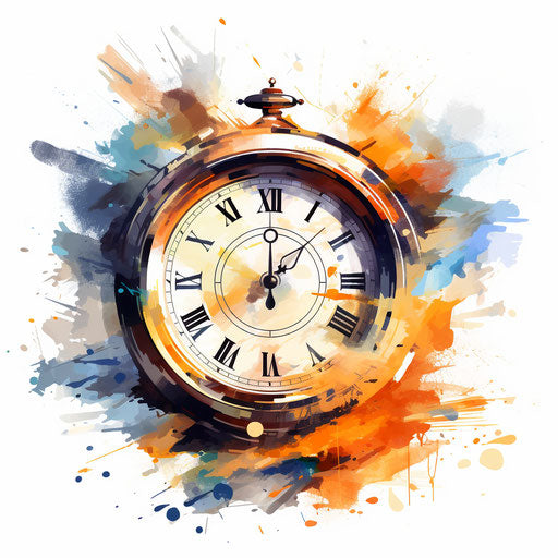 Clock clipart in the style of oil painting, on white background
