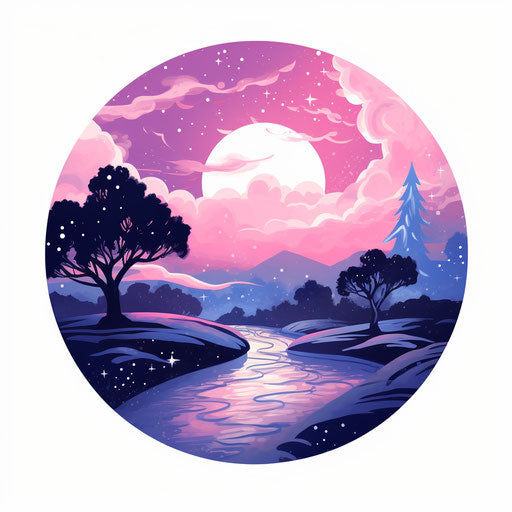 Night illustration in the style of Pastel Colors Art, on white background