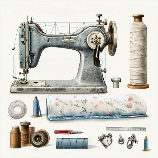 Realistic sewing clipart on flat white background