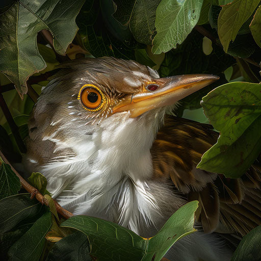 Intimate portrait of a yellow billed cuckoo grooming feathers