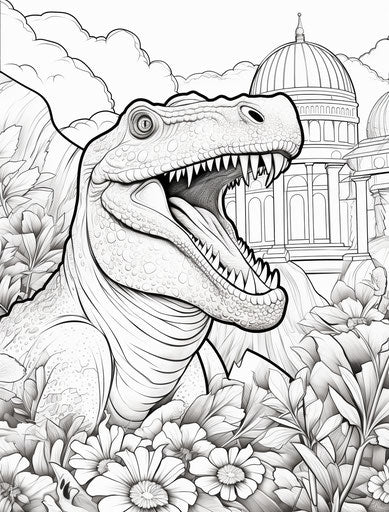 Dinosaur in the grass coloring page for kids