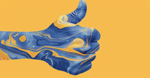 Thumbs up icon: light orange and navy, captivating smooth curves