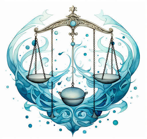 Zodiac scales tattoo image on white background, fluid and graceful style