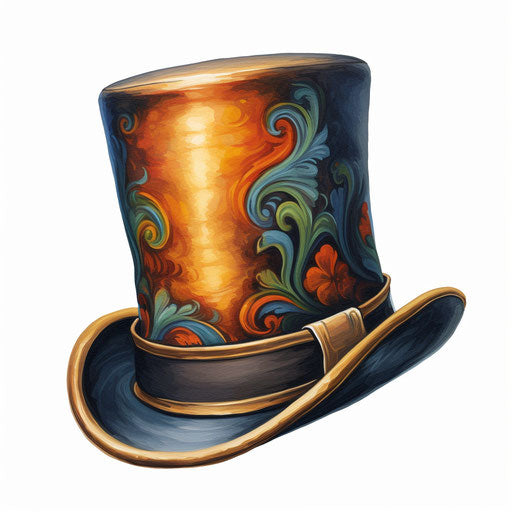 Top hat clipart in the style of Oil painting, on white background