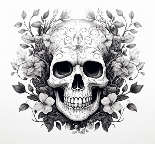 Skull of the day, black and white drawing in the style of animated gifs