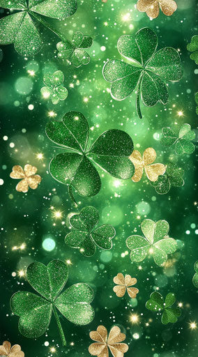 Phone wallpaper with shamrock, glitter and sparkle background