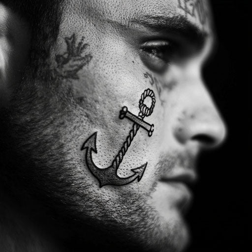 Small face tattoos with anchor and rope, Sailor Jerry style