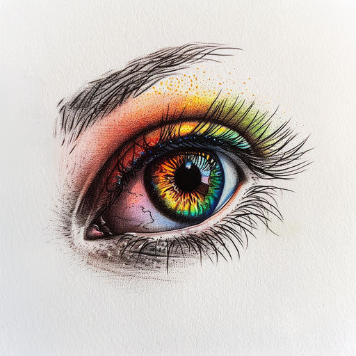 Single eye with a rainbow iris, mystical flat tattoo sketch for pride