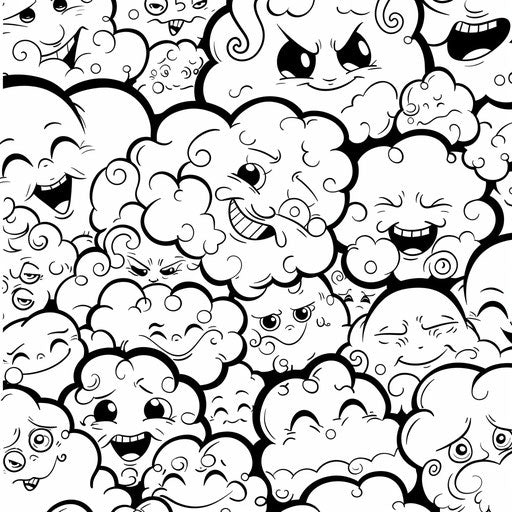 Cartoon clouds with expressive faces