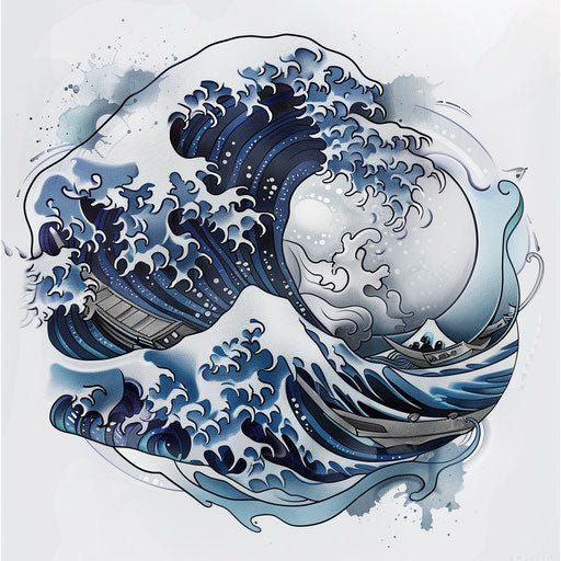 Elegant sketch of a Japanese wave in clipart style