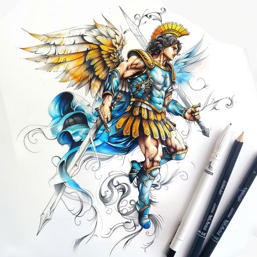 Saint Michael the Archangel tattoo, vibrant colors