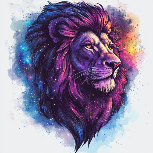 Beautiful flat tattoo sketch of lion head with galaxy background