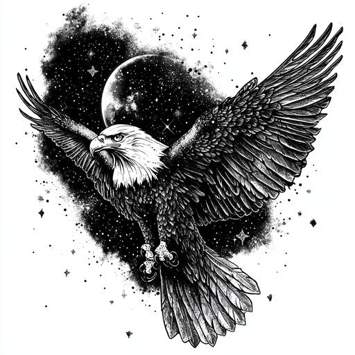 Cosmic eagle tattoo on hand with nebula effect
