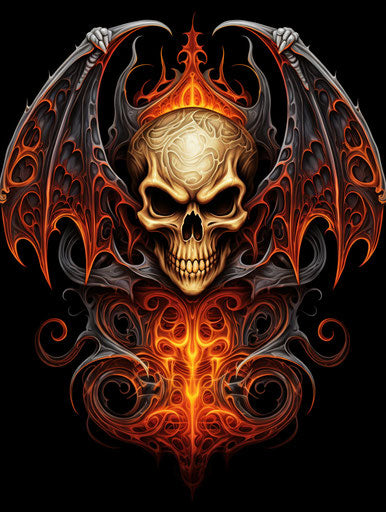 Skull with Bat Wings and Flame Sticker