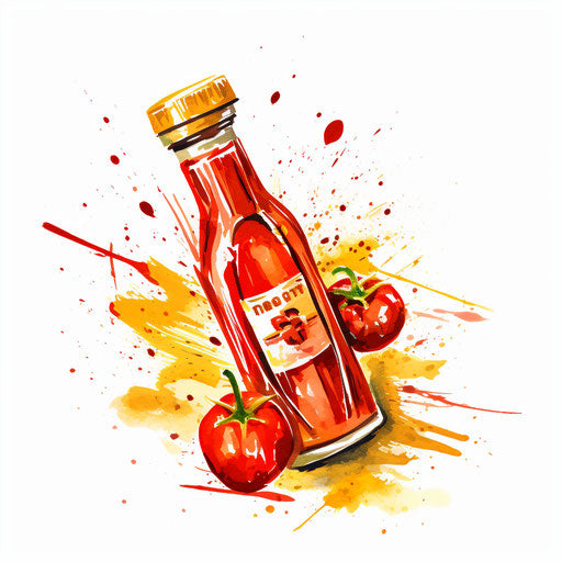 Ketchup clipart in the style of Impressionistic Art, on a white background