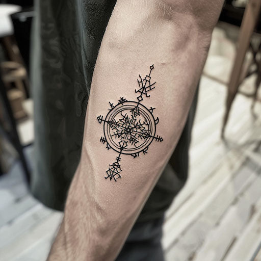 Minimalist sketch of a Viking compass in flat clipart style