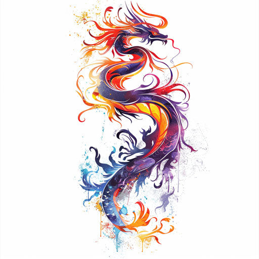 Dynamic fusion of flame and dragon in tattoo design
