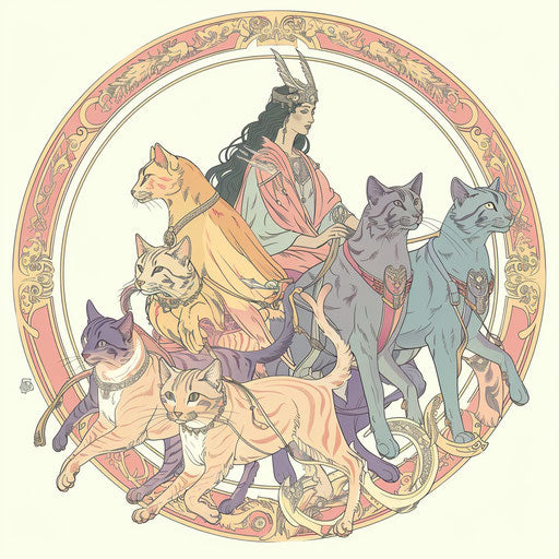 Mystical Norse tattoo of Freya in soft pastel