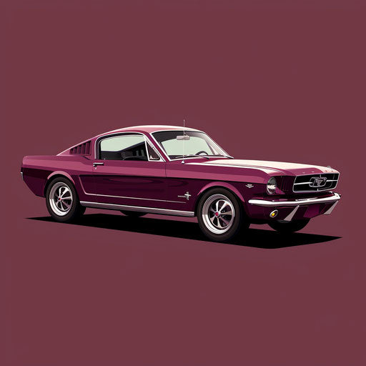 Realistic mustang clipart on a flat, rich burgundy background