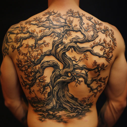 Men's tree tattoos with twisted, gnarled branches