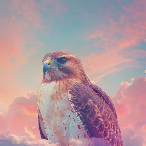 Red hawk bird in a surreal and dreamy sky