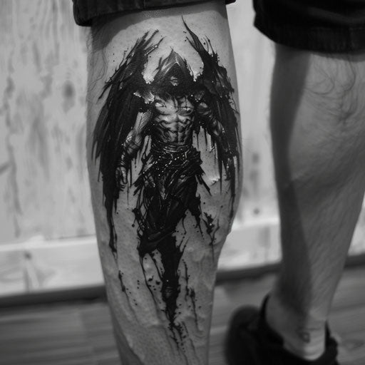 Simple tattoos for men of a dark angel, in the style of Gerald Brom