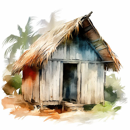 Cabin clipart in the style of Impressionistic Art, on white background