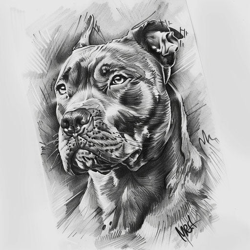 Classic portrait of a pitbull tattoo design on white background