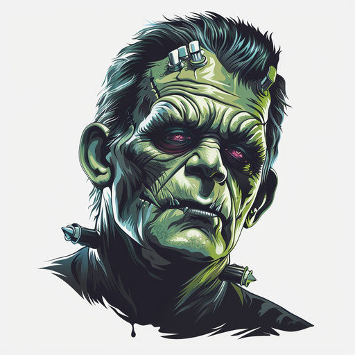 Realistic Frankenstein clipart on flat white background, bright colors