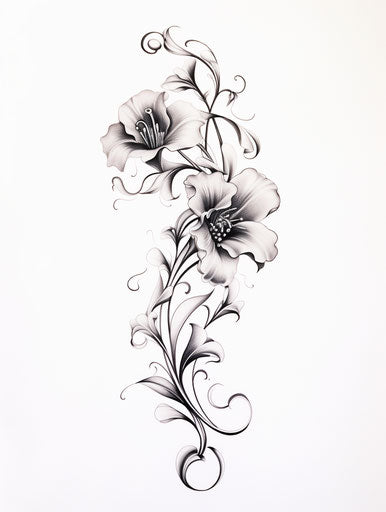 Black and white rose tattoo, vine style, airbrush art 3:4