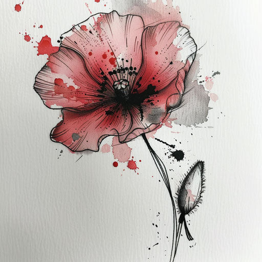 Delicate poppy tattoo with watercolor effects