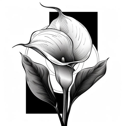 Art deco tattoo sketch of a calla lily in clipart style