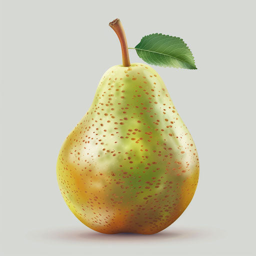Pear clipart in photorealistic style with a flat random background, glossy finish and sharp outlines