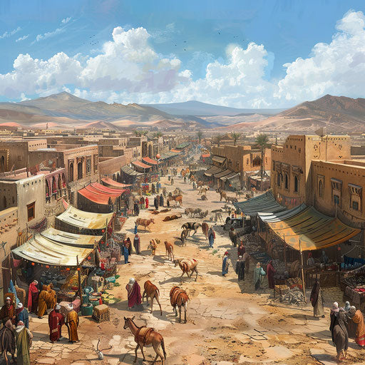 Busy market in the desert with gazelles as the main attraction